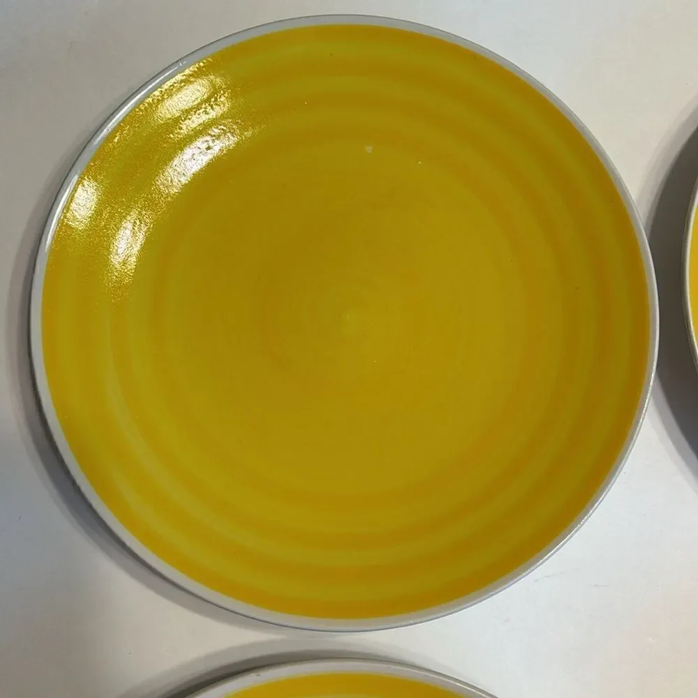 West Elm Set Of 4 Yellow Circles Ceramic Salad Lunch Plates 9”